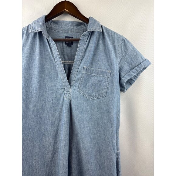 Women’s GAP Medium Light Blue Denim Midi Short Sleeve Dress - Picture 2 of 5